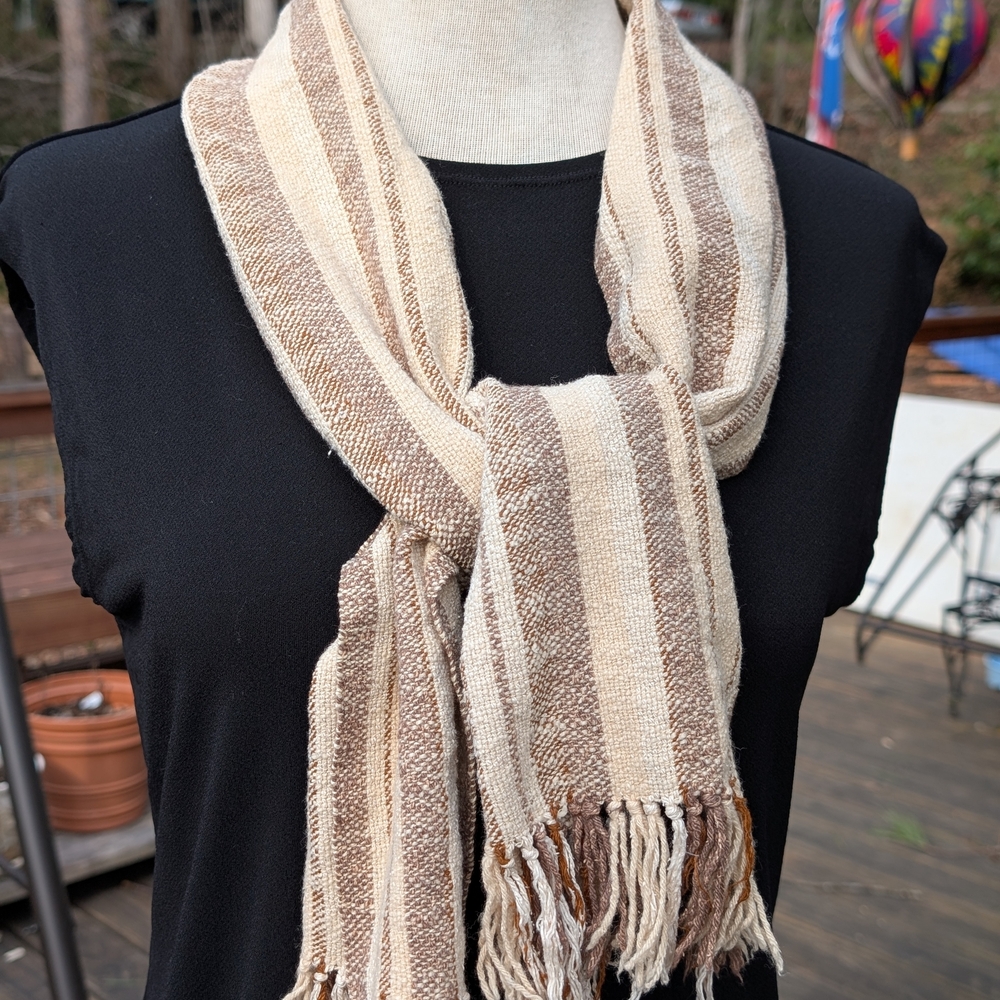 Tan Striped Woven Scarf
